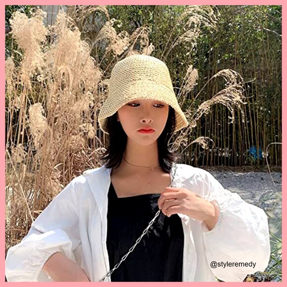 Packable Paper Sun Hat Hand-Woven Beach Bucket Hat UV Protection main image 2